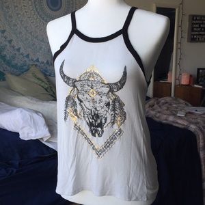Charlotte Russe SUPER SOFT Gold Steer Skull Tank